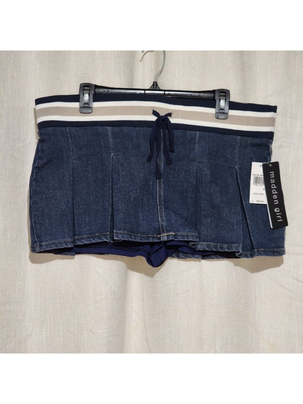 Madden Girl Women's Junior's Mini Skirt Skorts Pleated Drawstring Blue XL NWT